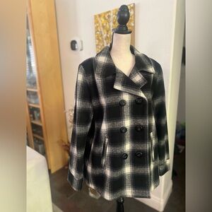 Old Navy - black, white and grey checkered double breasted coat